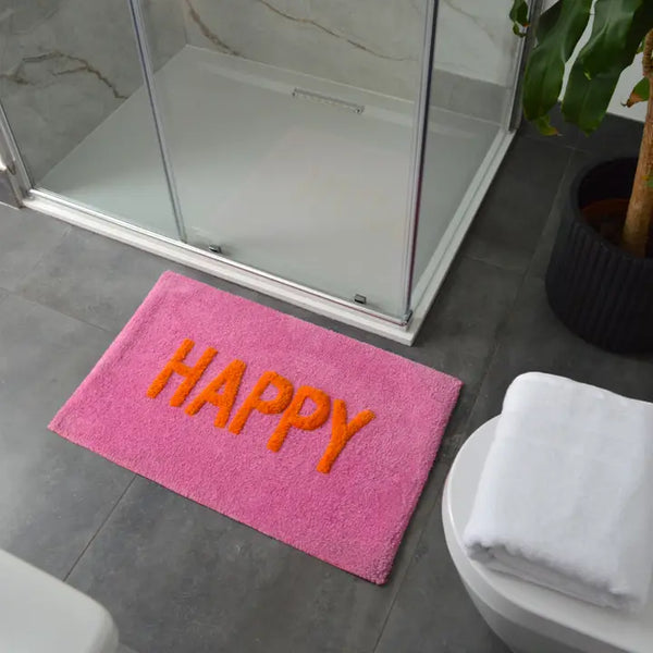 Valentinlife Wholesale Happy Slogan Bath Mat – Colourful Non-Slip Soft & Absorbent Bathroom Rug