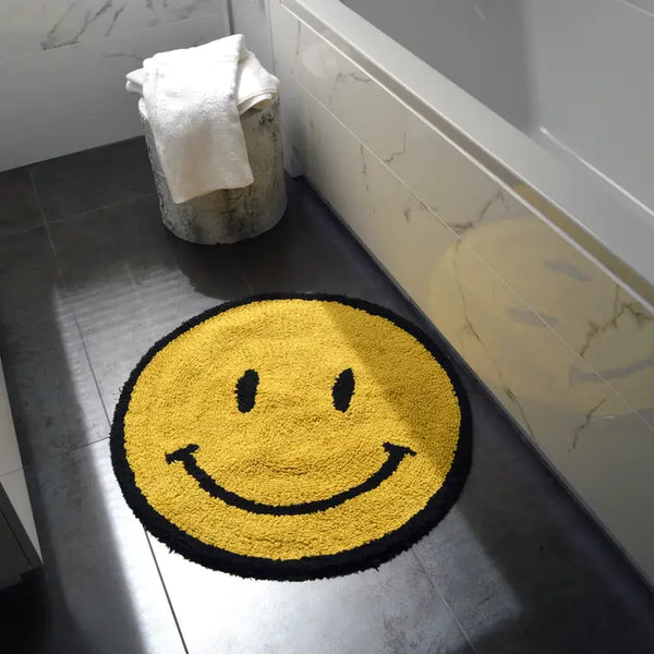 Valentinlife Yellow Smiley Face Reversible Bath Mat – 100% Cotton Soft & Absorbent Rug