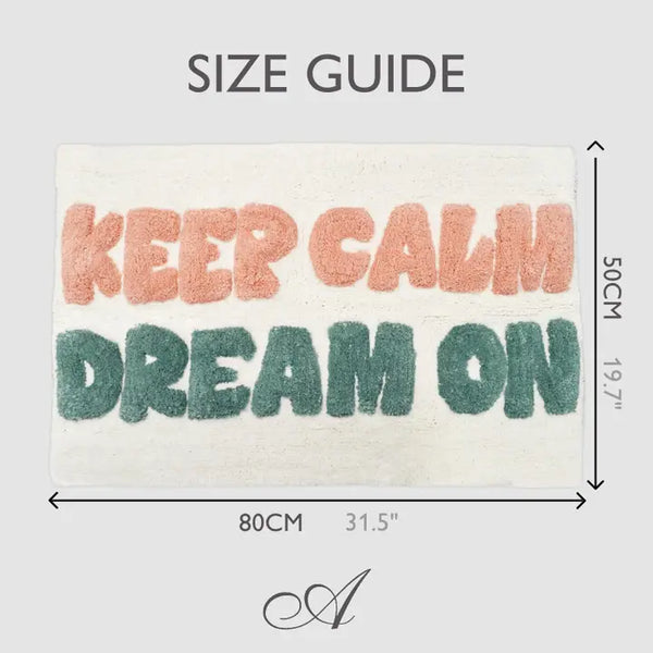 Valentinlife Keep Calm Dream On Slogan Bath Mat – Handmade Non-Slip Bathroom Rug