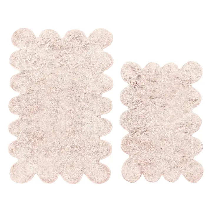 Valentinlife Wholesale Two Piece Scallop Bath Mat Set – 100% Cotton Scalloped Edge Bathroom Rugs