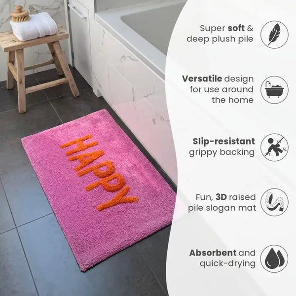 Valentinlife Wholesale Happy Slogan Bath Mat – Colourful Non-Slip Soft & Absorbent Bathroom Rug