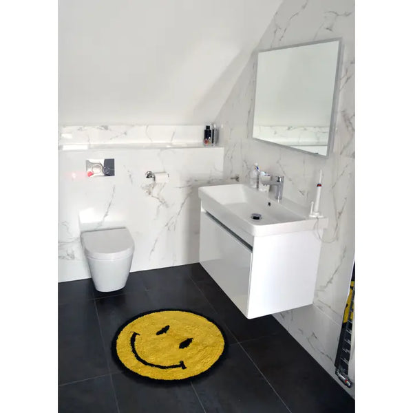 Valentinlife Yellow Smiley Face Reversible Bath Mat – 100% Cotton Soft & Absorbent Rug