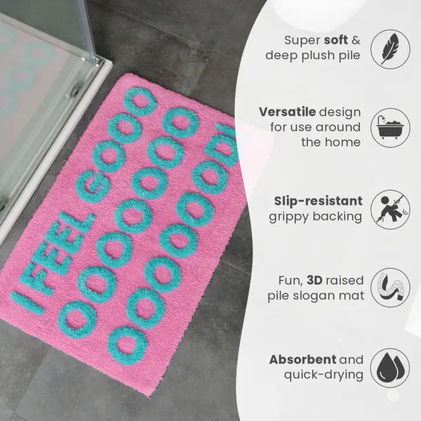 Valentinlife Wholesale I Feel Good Slogan Bath Mat – Non-Slip Colourful Tufted Bathroom Rug